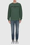 Cotton green sweatshirt for men Balmain - Balmain logo. 97% cotton, 3% elastane. Country of manufacture: Italy. Care: specialized cleaning - photo 2