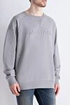 Balmain Gray cotton sweatshirt for men - 100% cotton. Country of manufacture: Italy. Care: specialized cleaning - photo 3