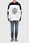 Hoodie cotton white men's Balmain - drawing of a lion on the chest. 100% cotton. Country of manufacture: Italy. Care: specialized cleaning - photo 2