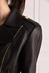 Black leather jacket for women Balmain - zipper on the lapel. 100% genuine leather. Fastener: zipper. Country of manufacture: Italy. Care: specialized cleaning - photo 6