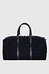 Balmain Black men's travel bag - Black leather inserts, comes with protective case. 90% cotton, 10% polyester (PL), 100% genuine leather. Dimensions: 21 x 51 x 25 cm. Fastener: zipper. Country of manufacture: Italy. Care: specialized cleaning - photo 1