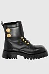 Balmain Black leather boots for women - golden appliques with embossed logo. 100% genuine leather. Country of manufacture: Italy. Care: specialized cleaning - photo 1