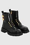 Balmain Black leather boots for women - golden appliques with embossed logo. 100% genuine leather. Country of manufacture: Italy. Care: specialized cleaning - photo 3