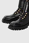 Balmain Black leather boots for women - golden appliques with embossed logo. 100% genuine leather. Country of manufacture: Italy. Care: specialized cleaning - photo 5