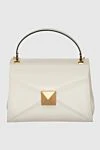 Valentino Women's white leather bag with geometric inserts - metal inserts. genuine leather. Fastener: magnetic button. Country of manufacture: Italy. Care: specialized cleaning - photo 1