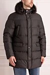 Moorer Men's down jacket made of polyamide black - Additionally: Hood with fur. Composition: 100% polyamide. Closure: Zipper, buttons. Pockets: Two side pockets. Lining: 100% natural fur. Country of manufacture: Italy. Care: specialized cleaning - photo 3