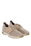 Loro Piana Beige textile sneakers for women - contrasting inserts, contrasting sole, perforation. textile. lacing. Country of manufacture: Italy. Care: specialized cleaning - photo 3