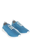 Kiton Blue textile sneakers for men - Logo, contrast sole. 90% cotton, 10% elastane. laces. height 2 cm. Country of manufacture: Italy. Care: specialized cleaning - photo 3