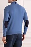 Тройер из кашемира и замши голубой мужской Stefano Ricci - Фактурный узор, контрастный воротник и манжеты. 100% кашемир, 100% замша. Молния. Страна производитель: Италия. Уход: специализированная чистка - фото 4