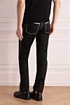 Men's black smooth cotton jeans Stefano Ricci - contrast stitching. 100% cotton. Closure: button, zipper. Three side pockets, two back pockets. Country of manufacture: Italy. Care: specialized cleaning - photo 4