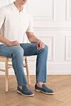 Лоферы из замши синие мужские Loro Piana - контрастная белая подошва. 100% замша. Страна производитель: Италия. Уход: специализированная чистка - фото 2