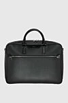 Serapian Leather briefcase gray for men - textured leather, logo,. 100% leather. side pocket. Fastener: zipper. Country of manufacture: Italy. Care: specialized cleaning - photo 1