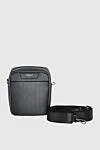 Serapian Shoulder bag made of genuine leather black for men - Textured leather, brand logo. Adjustable strap. 100% genuine leather. One storage compartment. Closure: Zipper. Country of manufacture: Italy. Care: specialized cleaning - photo 5