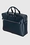 Serapian Blue leather briefcase for men - textured leather, logo. two compartments. 100% leather. side pocket. Fastener: zipper. Country of manufacture: Italy. Care: specialized cleaning - photo 3