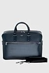 Blue leather briefcase for men Serapian - textured leather, logo. two compartments. 100% leather. side pocket. Fastener: zipper. Country of manufacture: Italy. Care: specialized cleaning - photo 4