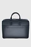 Serapian Blue leather briefcase for men - textured leather, logo. two compartments. 100% leather. side pocket. Fastener: zipper. Country of manufacture: Italy. Care: specialized cleaning - photo 5