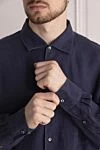 Loro Piana Рубашка із льону синя чоловіча - нагрудна кишеня. 100% льон. гудзики. Країна виробник: Италия. Догляд: спеціалізоване чищення - фото 5