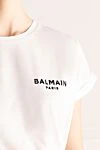 Balmain Футболка из хлопка белая женская - логотип. 100% хлопок. Страна производитель: Франция. Уход: специализированная чистка - фото 5