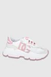 Dolce & Gabbana Women's leather sneakers with pink elements in white - contrasting inserts, logo. leather. lacing. Country of manufacture: Italy. Care: specialized cleaning - photo 1