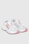 Dolce & Gabbana Women's leather sneakers with pink elements in white - contrasting inserts, logo. leather. lacing. Country of manufacture: Italy. Care: specialized cleaning - photo 3