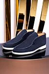 Blue suede loafers for men Loro Piana - contrasting white sole. 100% suede. Country of manufacture: Italy. Care: specialized cleaning - photo 6