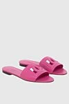 Dolce & Gabbana Women's leather slippers with an embossed logo, pink - embossed logo, contrasting sole. leather. Country of manufacture: Italy. Care: specialized cleaning - photo 3