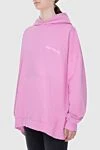 Balenciaga Hoodie made of cotton pink for women - logo. hood, front pocket. 100% cotton. Country of manufacture: Italy. Care: specialized cleaning - photo 3