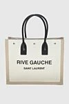 Saint Laurent White women's shopper bag with black logo - logo print. textile. buttons. Country of manufacture: Italy. Care: specialized cleaning - photo 1