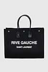 Saint Laurent Black women's shopper bag with white logo - logo print. textile. buttons. Country of manufacture: Italy. Care: specialized cleaning - photo 1