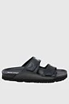 Palm Angels Black leather flip flops for men - logo. Velcro, leather interior. 100% genuine leather. Outsole: rubber. Country of manufacture: Italy. Care: specialized cleaning - photo 1