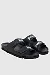 Palm Angels Black leather flip flops for men - logo. Velcro, leather interior. 100% genuine leather. Outsole: rubber. Country of manufacture: Italy. Care: specialized cleaning - photo 3