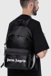 Black polyester backpack for men Palm Angels - logo. 100% polyester. front pocket. Closure: Zipper. Country of manufacture: Italy. Care: specialized cleaning - photo 2