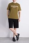 Brown cotton T-shirt for men Balmain - logo print. 100% cotton. Country of manufacture: Italy. Care: specialized cleaning - photo 2