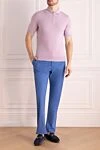 Pink silk polo for men Stefano Ricci - Contrasting lines on the collar. 100% silk. Closure: Zipper. Country of manufacture: Italy. Care: specialized cleaning - photo 2