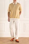 Beige cotton and silk polo for men Stefano Ricci - Contrasting lines on the collar and cuffs, contrast trim. 55% cotton, 45% silk. Closure: Zipper. Country of manufacture: Italy. Care: specialized cleaning - photo 2