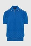 Stefano Ricci Поло синее с геометрической фактурой и молнией на планке - Контрастные линии, контрастный узор. 90% хлопок, 10% шёлк. Молния. Страна производитель: Италия. Уход: специализированная чистка - фото 1