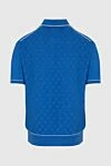 Поло синее с геометрической фактурой и молнией на планке Stefano Ricci - Контрастные линии, контрастный узор. 90% хлопок, 10% шёлк. Молния. Страна производитель: Италия. Уход: специализированная чистка - фото 6