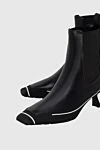 Dior Women's black leather boots with white stripes and a logo - contrasting stripes. genuine leather. Heel height: 5.5 centimeters. elastic inserts. Country of manufacture: Italy. Care: specialized cleaning - photo 5