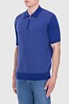 Cesare di Napoli Cotton polo blue for men - Checkered pattern, contrast cuffs and collar. 100% cotton. Closure: Zipper. Country of manufacture: Italy. Care: specialized cleaning - photo 3