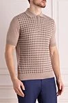 Cesare di Napoli Cotton polo beige for men - Checkered pattern, contrasting cuffs. 100% cotton. Closure: Zipper. Country of manufacture: Italy. Care: specialized cleaning - photo 3