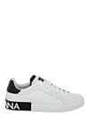 Dolce & Gabbana Men's white leather sneakers with black inserts and logo - Decoration: logo on the tongue. genuine leather. lacing. Country of manufacture: Italy. Care: specialized cleaning - photo 1