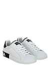 Dolce & Gabbana Men's white leather sneakers with black inserts and logo - Decoration: logo on the tongue. genuine leather. lacing. Country of manufacture: Italy. Care: specialized cleaning - photo 3