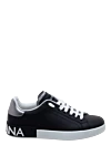 Dolce & Gabbana Men's leather black sneakers with silver inserts and logo - logo on the tongue, logo on the sole. genuine leather. lacing. Country of manufacture: Italy. Care: specialized cleaning - photo 1