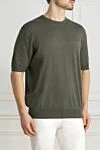 Cesare di Napoli Green melange cotton short-sleeve jumper for men (markdown) - Short sleeve. 100% cotton. Country of manufacture: Italy. Care: specialized cleaning - photo 3