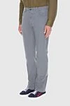 Stefano Ricci Men's gray jeans with turquoise button - cotton, polyurethane. zipper, button. Country of manufacture: Italy. Care: specialized cleaning - photo 3
