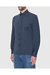 Stefano Ricci Рубашка мужская синяя с лого на кармане - логотип на кармане. хлопок, кашемир. пуговицы. Страна производитель: Италия. Уход: специализированная чистка - фото 3