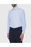 Stefano Ricci Сорочка чоловіча блакитна бавовняна з французькими манжетами - бавовна. гудзики. Країна виробник: Італія. Догляд: спеціалізоване чищення - фото 3