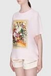 Zimmermann Women's pink cotton T-shirt with print - free cut, original print. linen, cotton. Country of manufacture: Italy. Care: specialized cleaning - photo 3