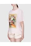 Zimmermann Women's pink cotton T-shirt with print - free cut, original print. linen, cotton. Country of manufacture: Italy. Care: specialized cleaning - photo 3