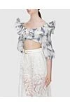 Zimmermann Women's gray top with voluminous sleeves and floral print - loose sleeves, frills on the edges, deep neckline. 100% polyester. Country of manufacture: Italy. Care: specialized cleaning - photo 3